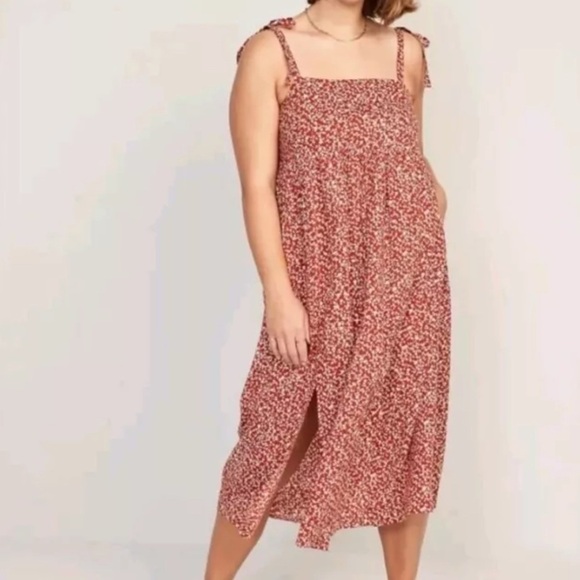 Old Navy Floral Print Sleeveless Midi Cotton Blend Tie Shoulder Dress Sz Medium - Picture 5 of 9